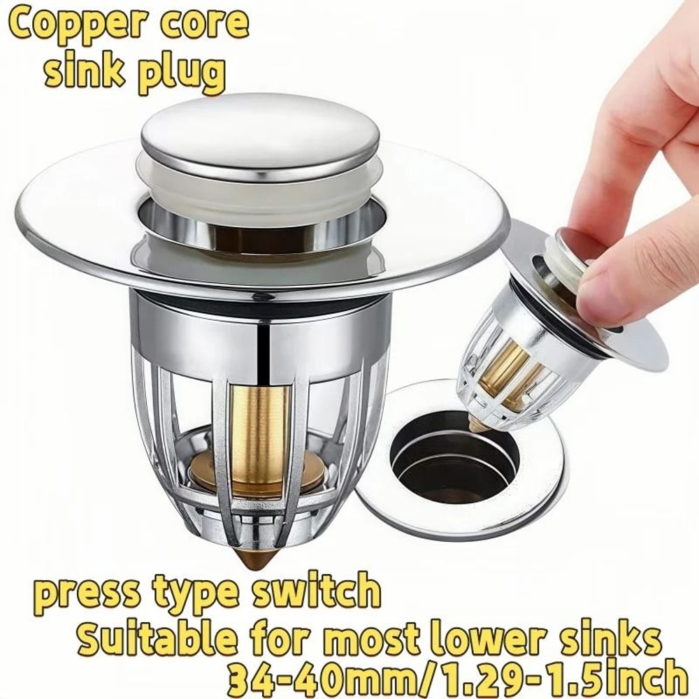 Durable Brass Core Push Sink Drain Universal AntiClog Pest Protection 0