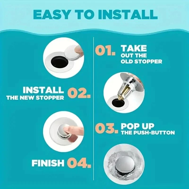 Durable Brass Core Push Sink Drain Universal AntiClog Pest Protection 2