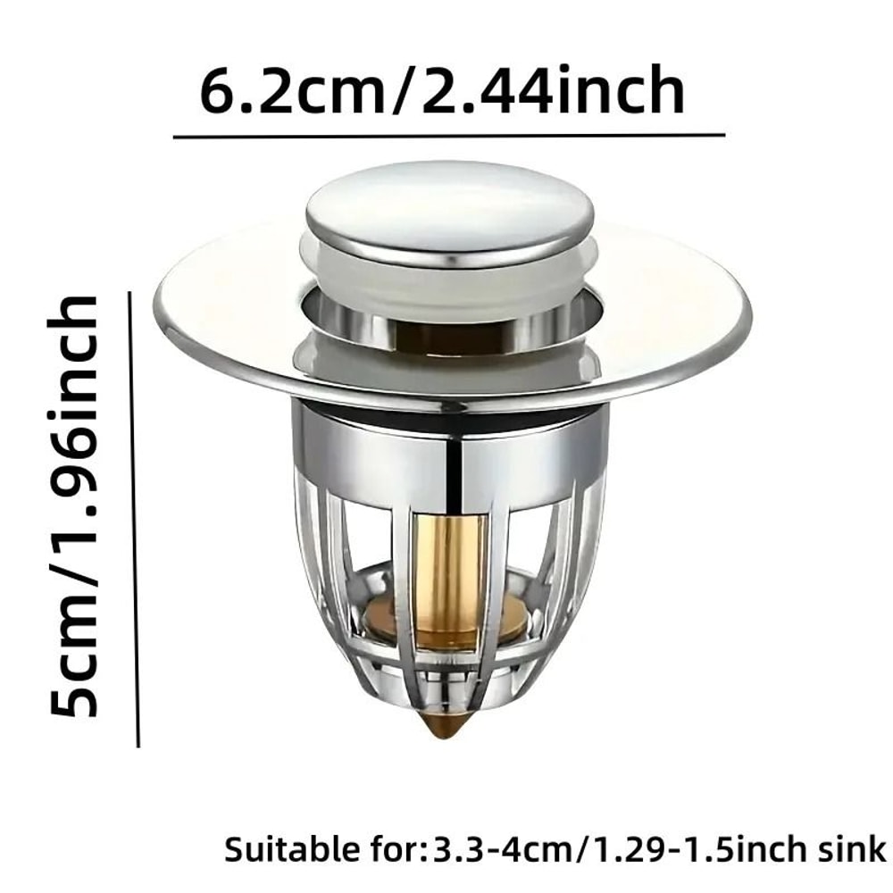 Durable Brass Core Push Sink Drain Universal AntiClog Pest Protection 3