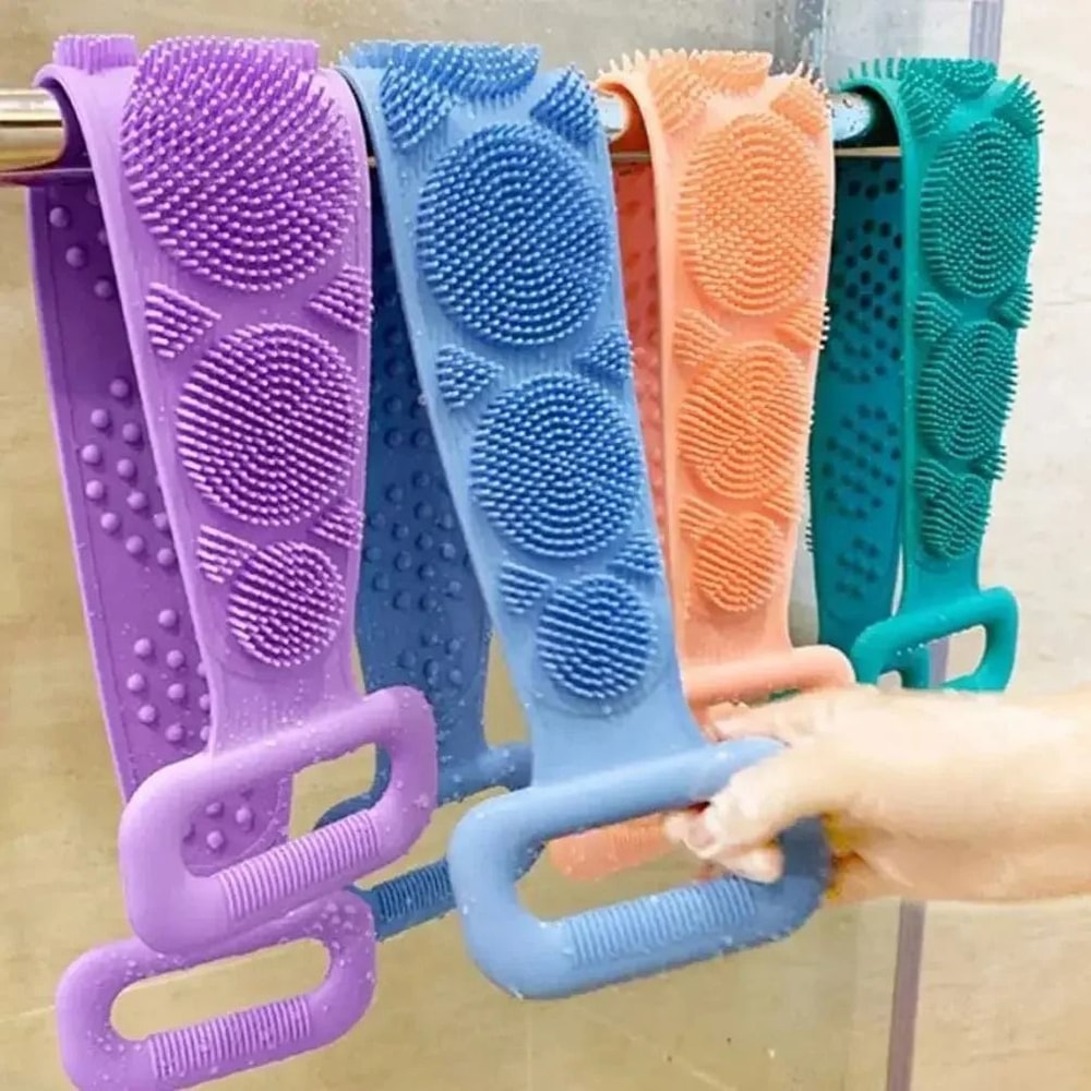 Silicone Back Scrubber Belt Extended Reach Body Brush Massage Shower Towel 0