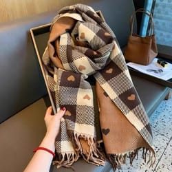 autumn & winter heart-shaped plaid scarf – thick oversized blanket shawl