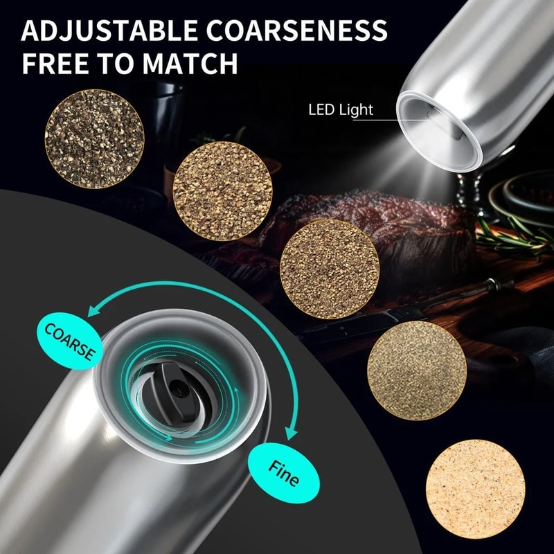 New Upgraded Larger Capacity Electric Salt Pepper Grinder Set Gravity Sensor LED Light 4