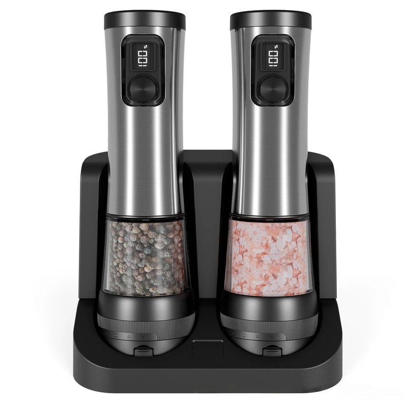 Rechargeable Electric Salt Pepper Grinder Set Dual Charging Base LED Display 2