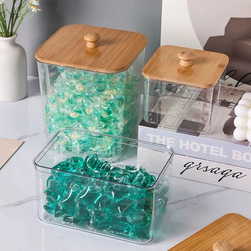 Aesthetic Bamboo Lid Storage Collection Decorative Laundry Desktop Organizer 3