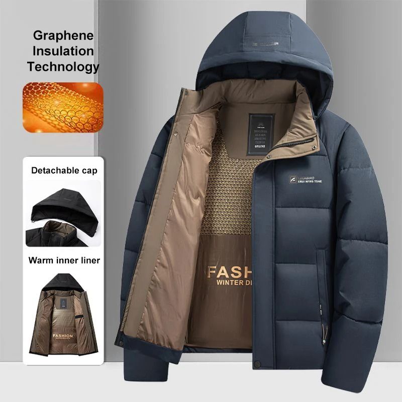 Graphene Thermal Windproof Jacket Mens Winter Fashion Hooded Overcoat 6
