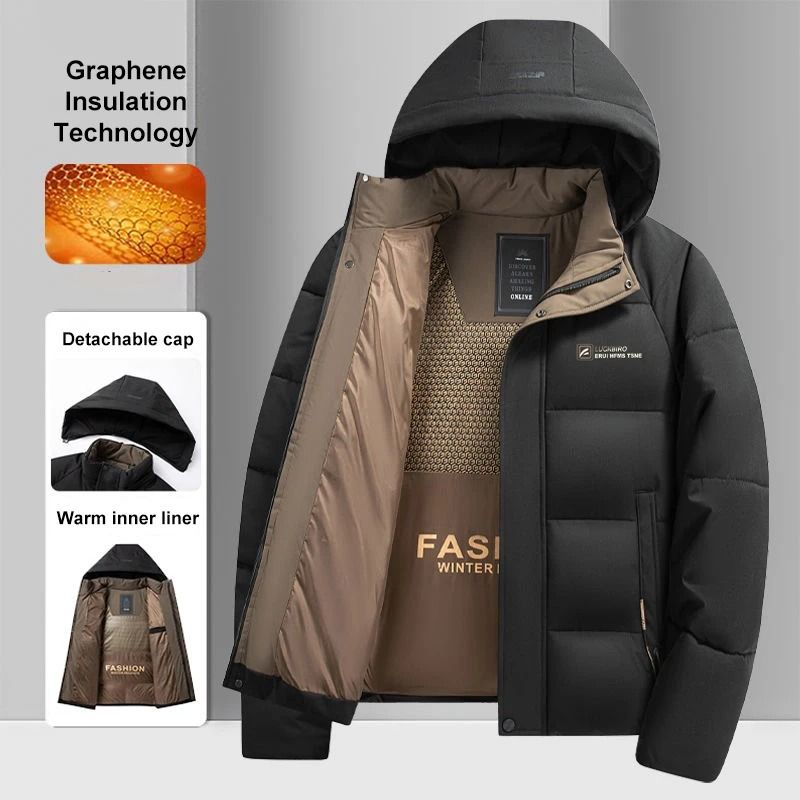 Graphene Thermal Windproof Jacket Mens Winter Fashion Hooded Overcoat 7