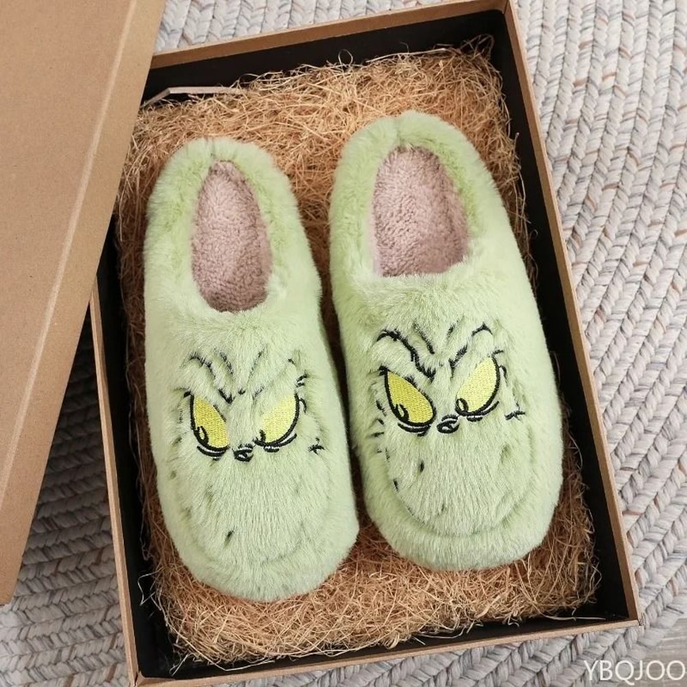 Autumn Winter Green Fur Monster Slippers Fashionable Indoor Plush Slides 6