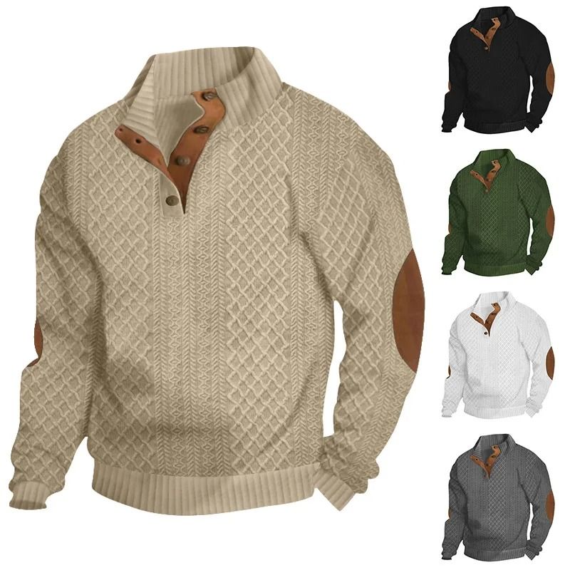Autumn Winter Mens Jacquard Knitted Pullover Casual StandUp Collar Sweater 0