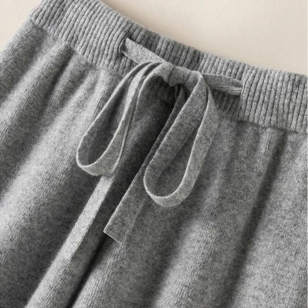 Thick Warm Knitted Casual Pants Chic Elastic High Waist Straight Trousers 2