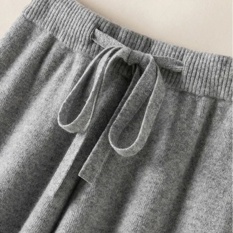 Thick Warm Knitted Casual Pants Chic Elastic High Waist Straight Trousers 2