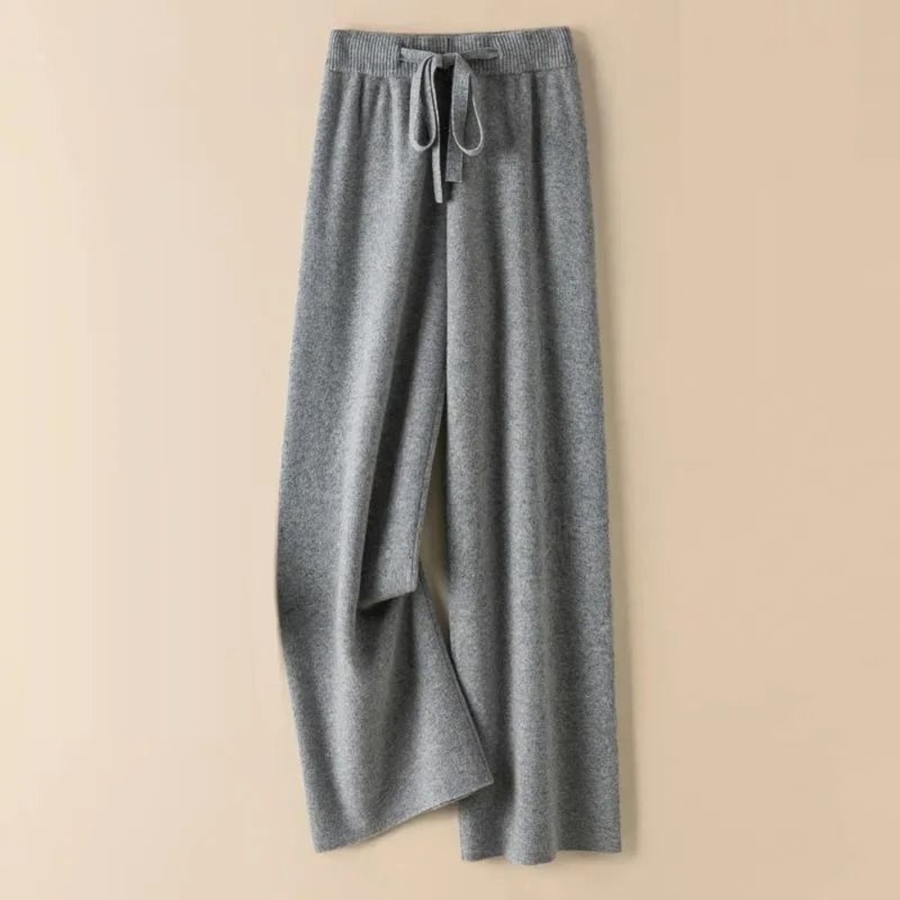 Thick Warm Knitted Casual Pants Chic Elastic High Waist Straight Trousers 5