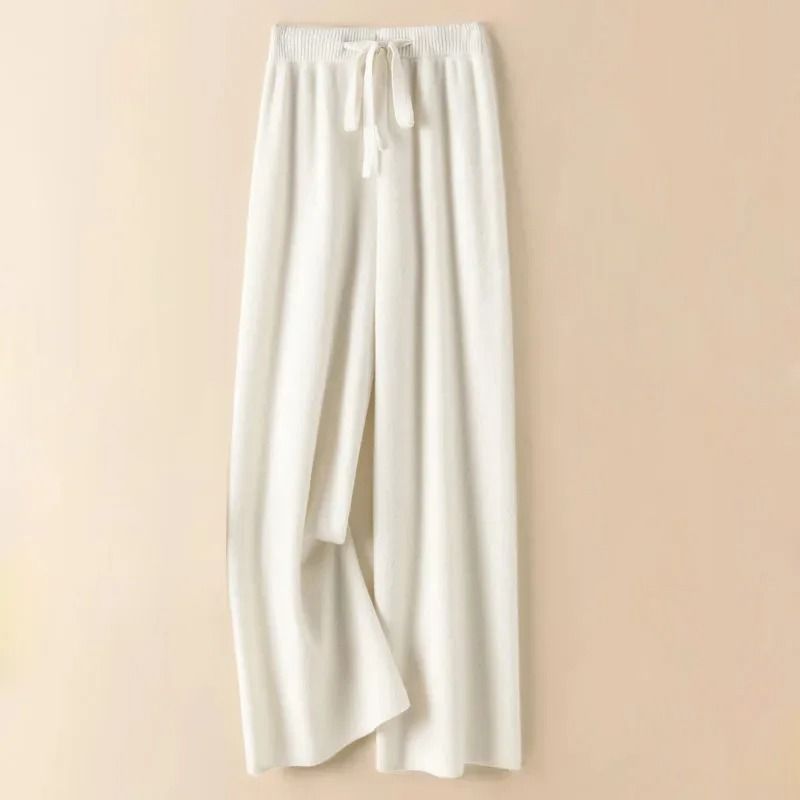 Thick Warm Knitted Casual Pants Chic Elastic High Waist Straight Trousers 6