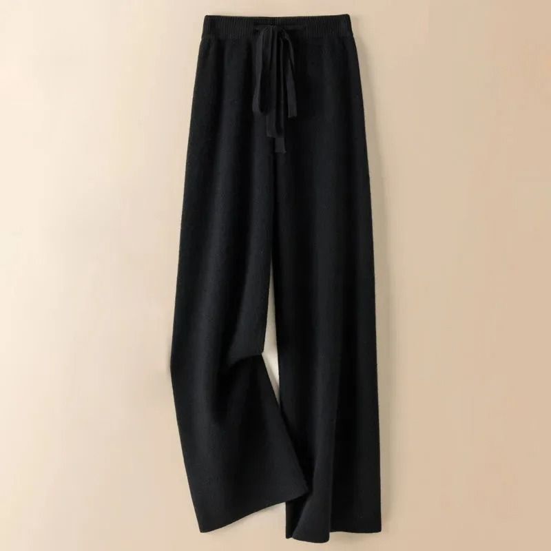 Thick Warm Knitted Casual Pants Chic Elastic High Waist Straight Trousers 7