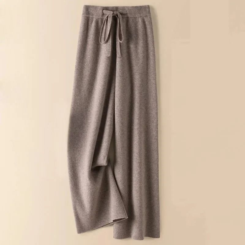 Thick Warm Knitted Casual Pants Chic Elastic High Waist Straight Trousers 8