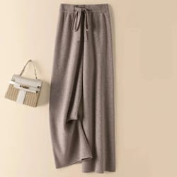 thick warm knitted casual pants – chic elastic high waist straight trousers