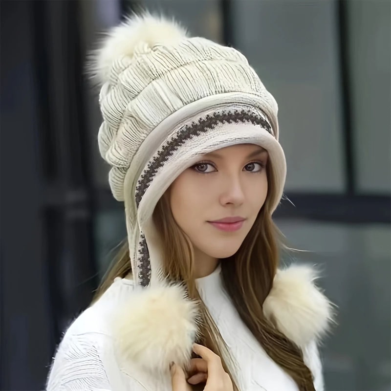 Soft Winter Warm Fur Hat FleeceLined Earflap Beanie For Women 4