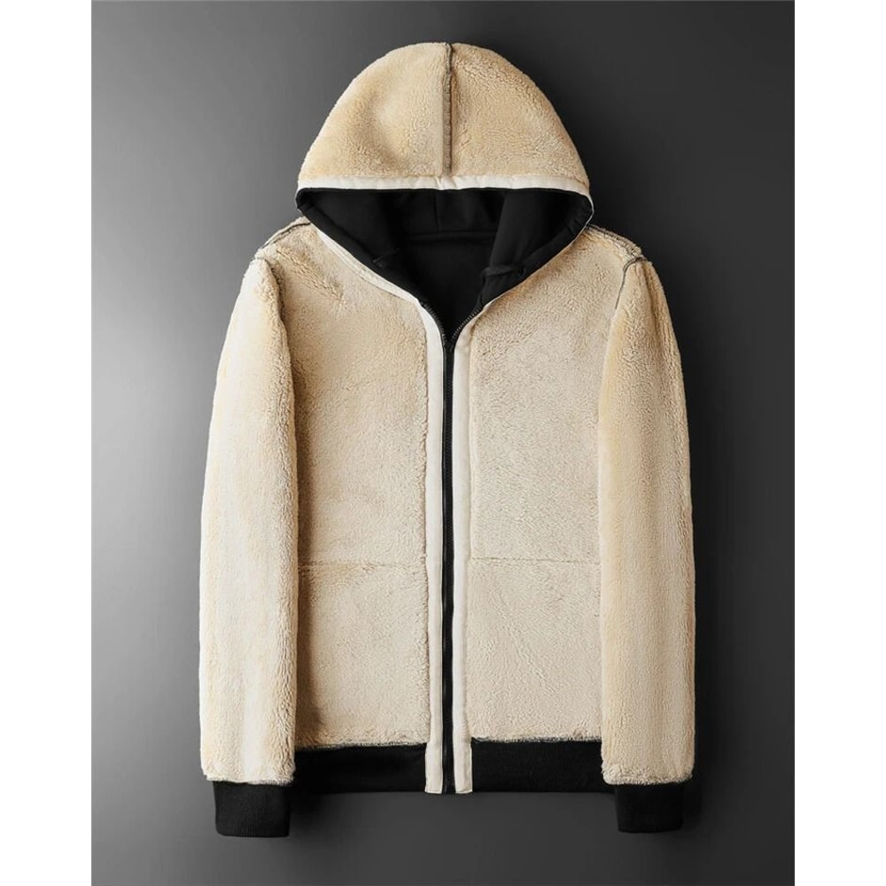 Winter Lambswool Thermal Coat Thickened Hooded Fleece Jacket For Men Women 4