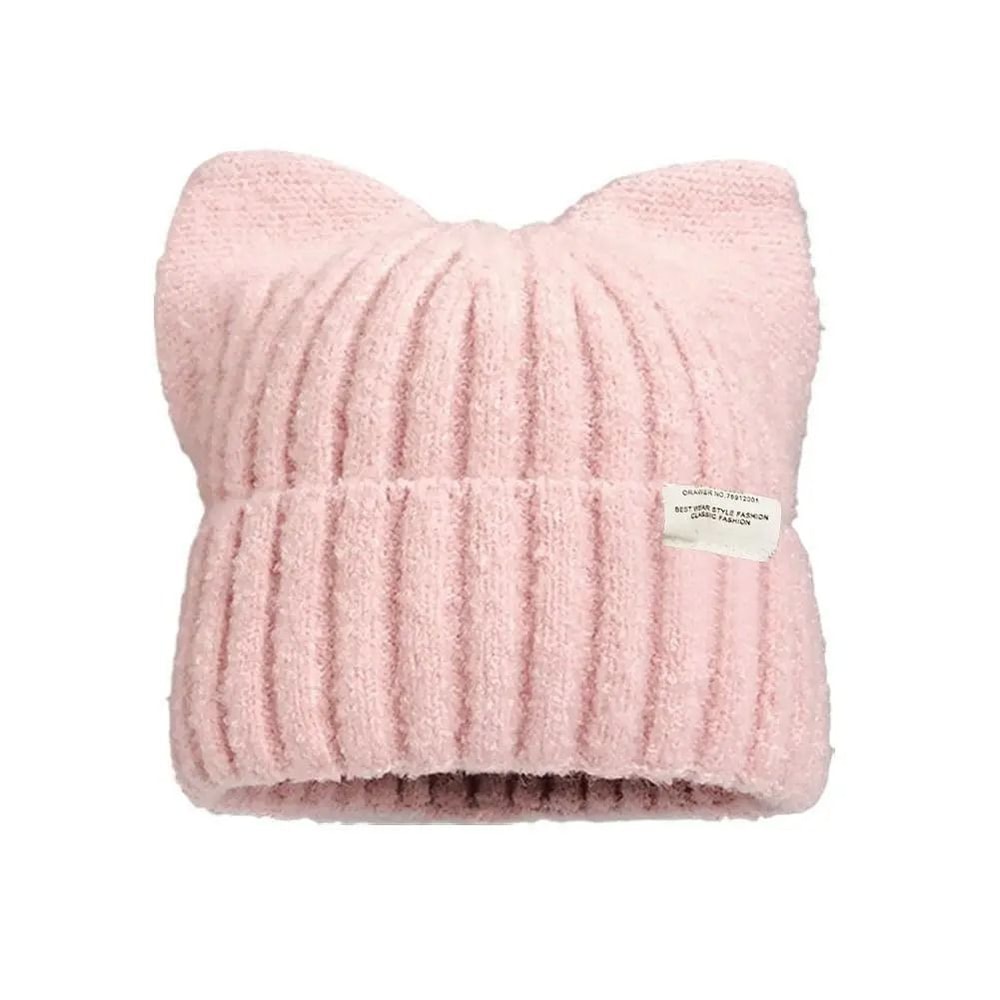 Cute Cat Ears Beanie Autumn Winter Warm Knitted Pullover Hat 11