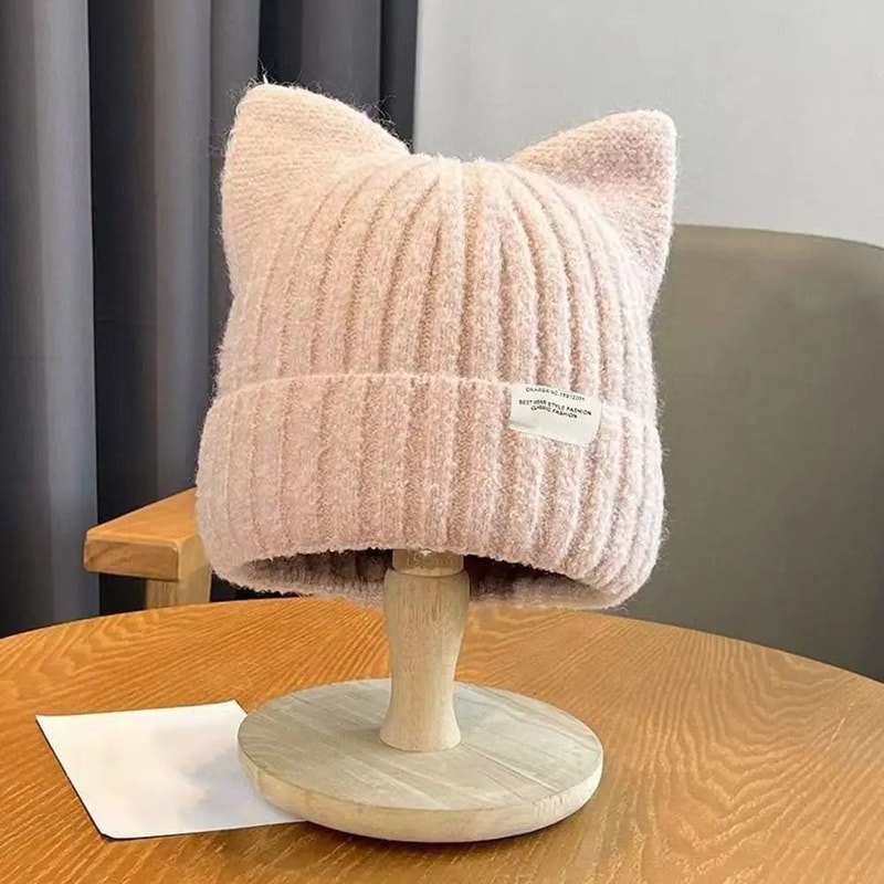 Cute Cat Ears Beanie Autumn Winter Warm Knitted Pullover Hat 3
