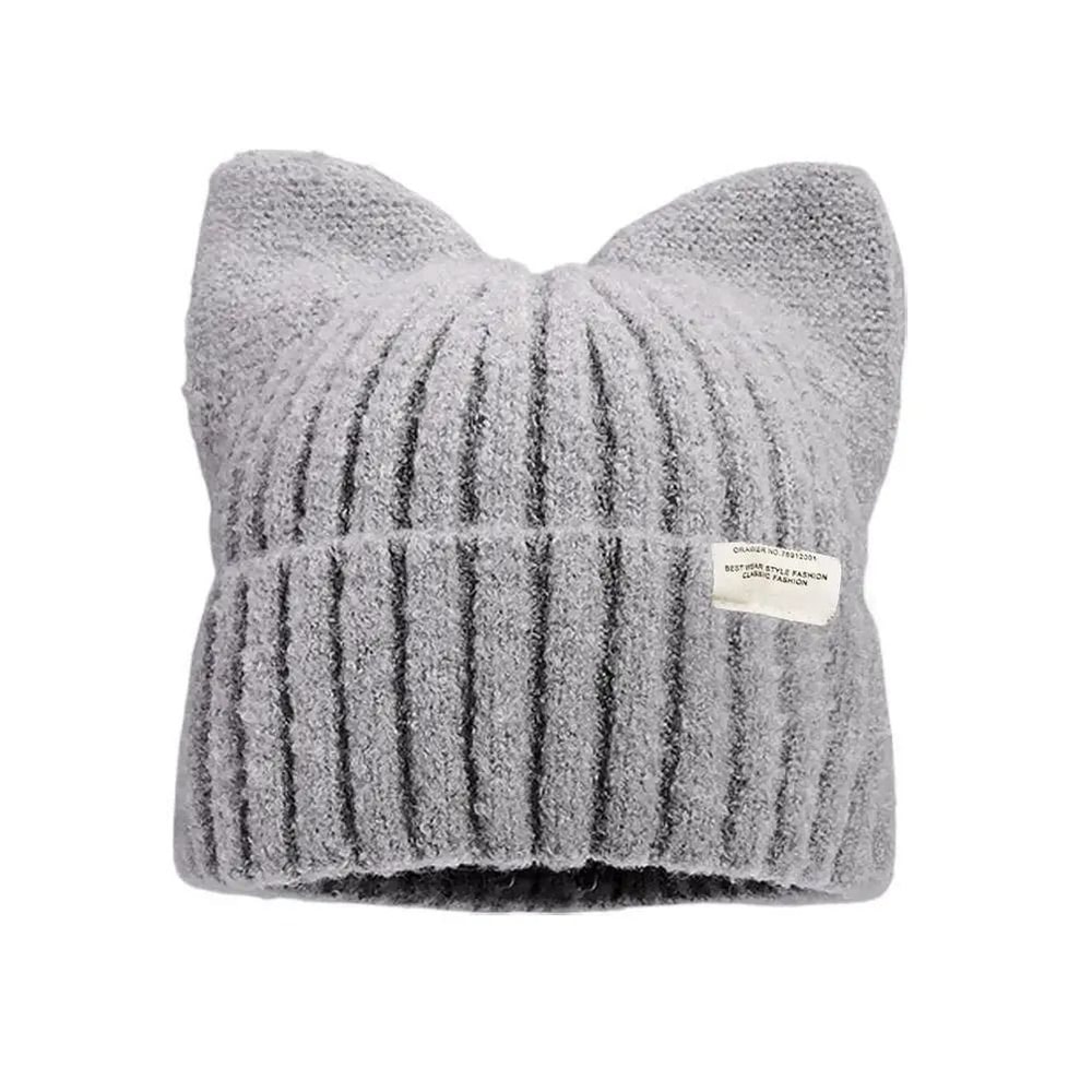 Cute Cat Ears Beanie Autumn Winter Warm Knitted Pullover Hat 8
