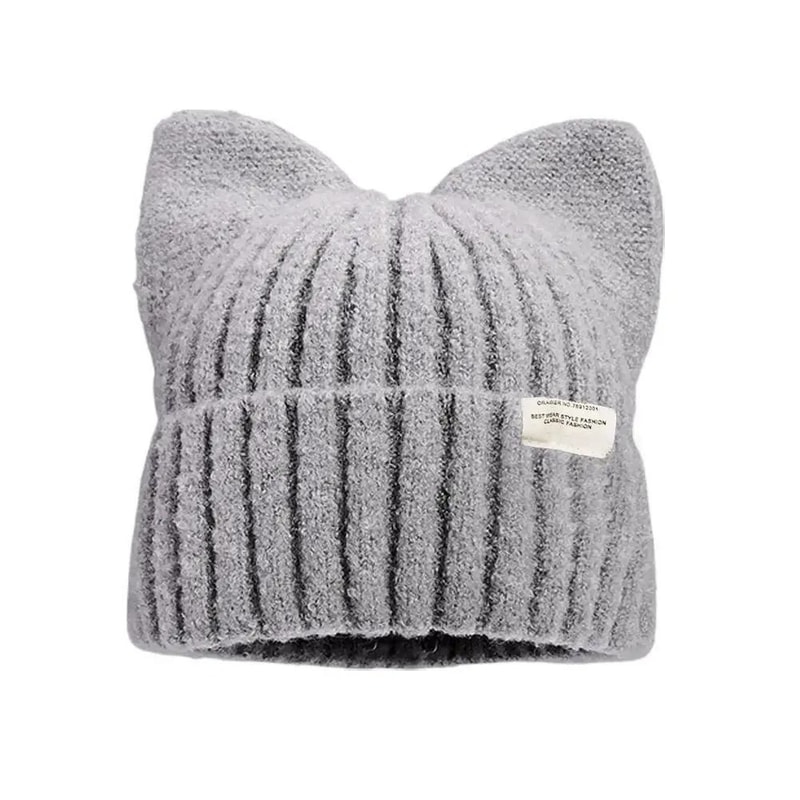 Cute Cat Ears Beanie Autumn Winter Warm Knitted Pullover Hat 8
