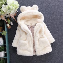 cozy petal faux fur hooded jacket – plush winter parka for toddlers & girls