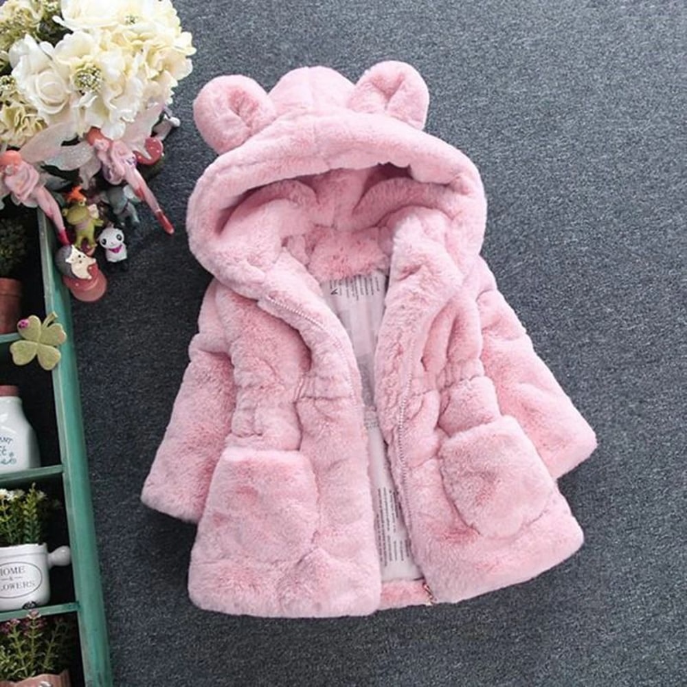 Cozy Petal Faux Fur Hooded Jacket Plush Winter Parka For Toddlers Girls 4
