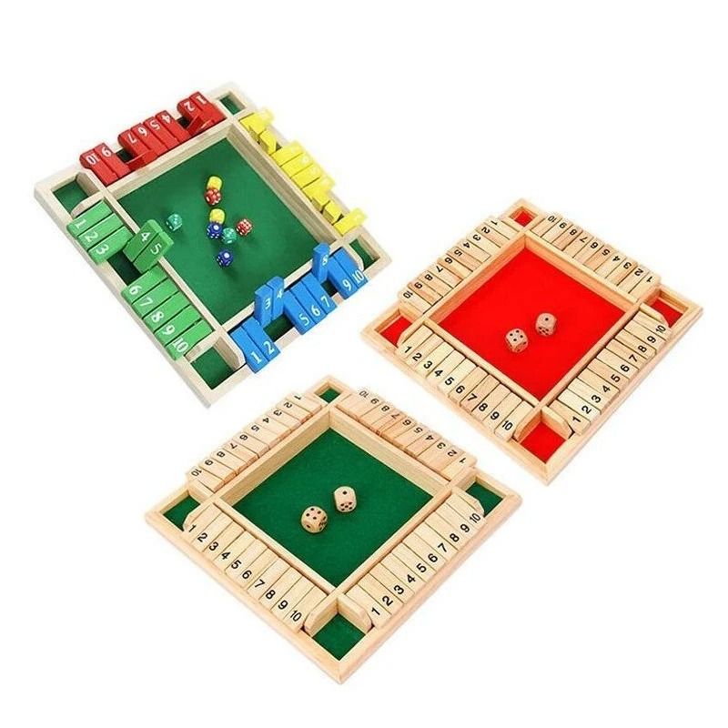 Classic Wooden Shut The Box Dice Game 4Player Strategy Board For Family Social Gatherings 6