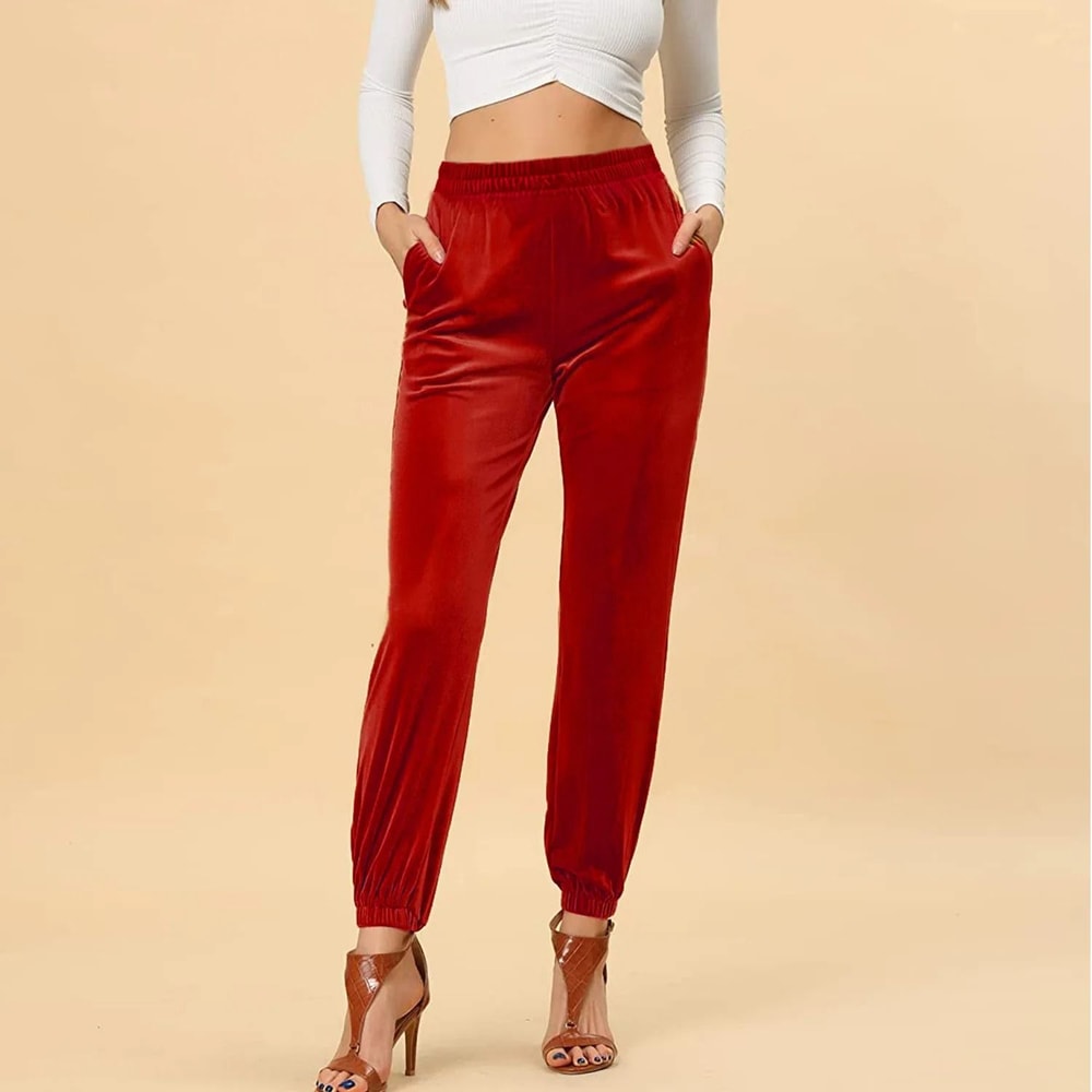 Relaxed Fit Velvet Harem Pants HighWaisted Velour Joggers For Women 10