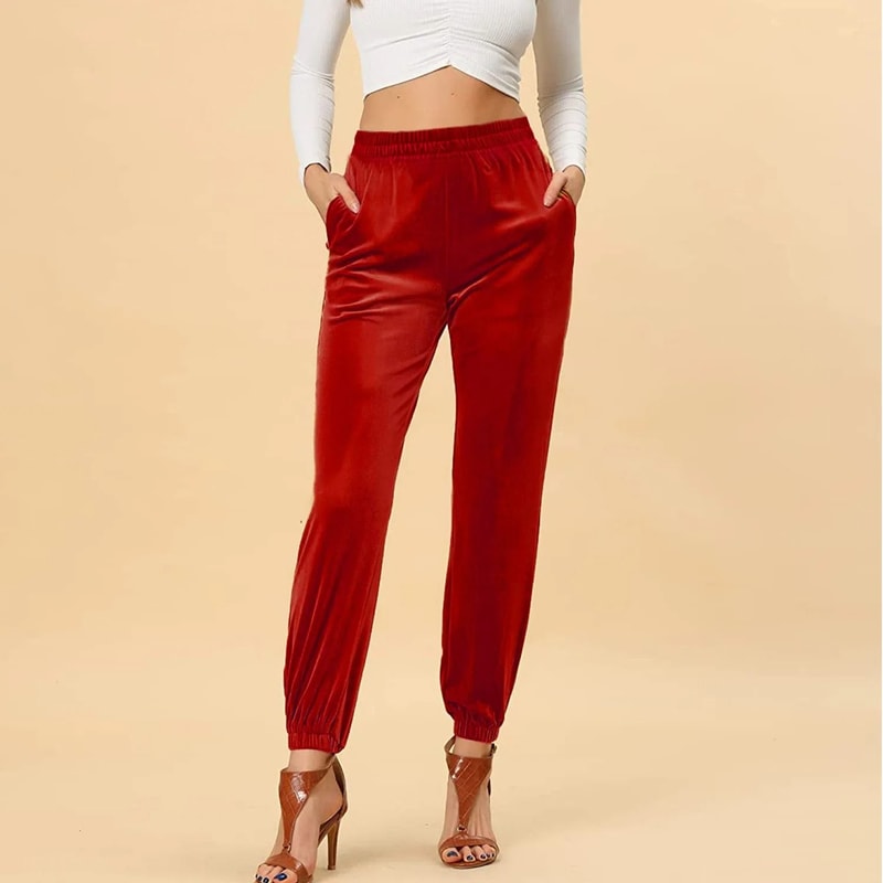 Relaxed Fit Velvet Harem Pants HighWaisted Velour Joggers For Women 10