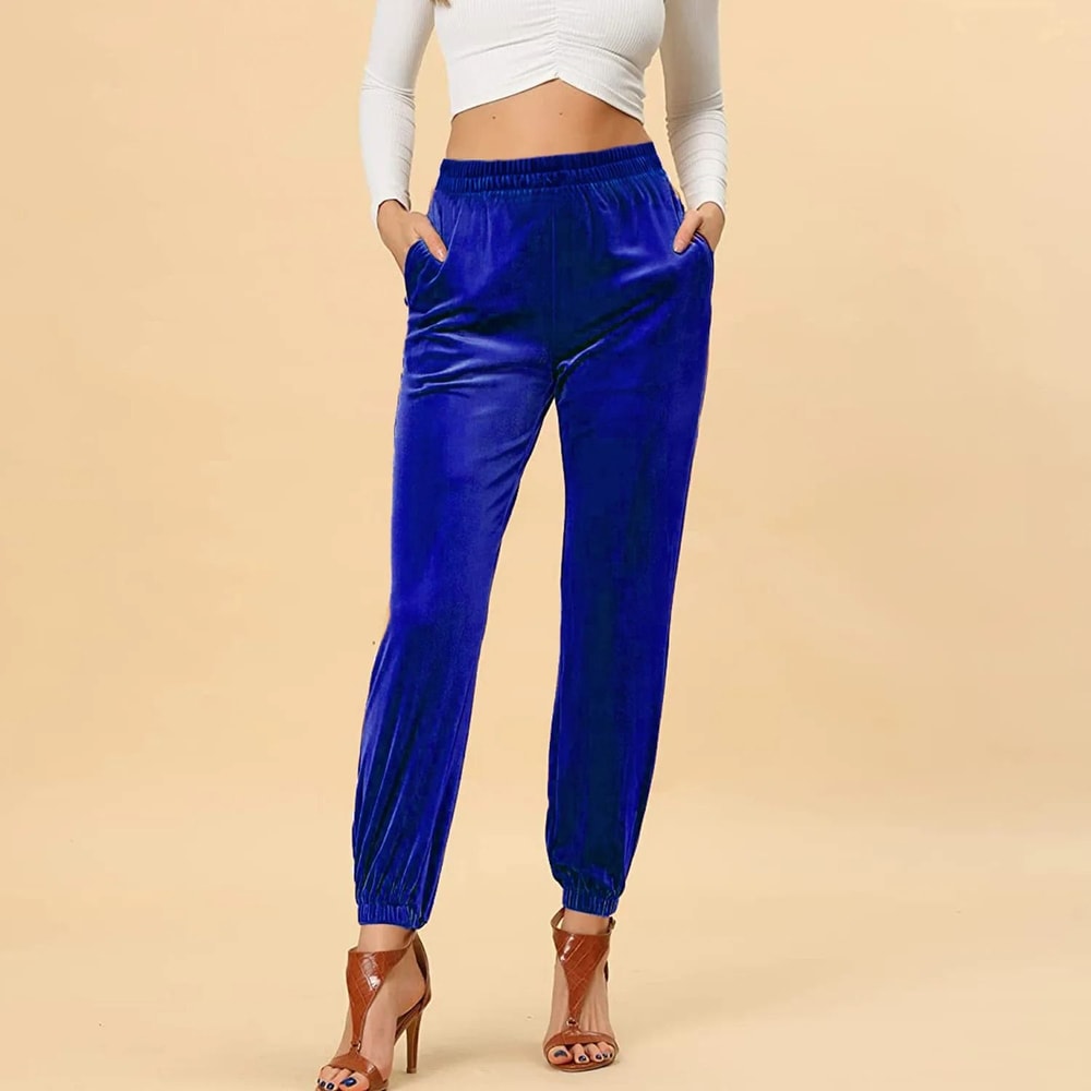 Relaxed Fit Velvet Harem Pants HighWaisted Velour Joggers For Women 11