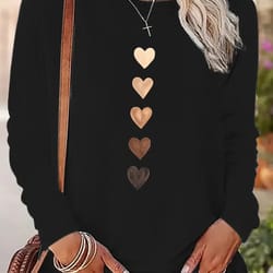 y2k vintage love heart print long sleeve shirt – casual crew neck retro tee
