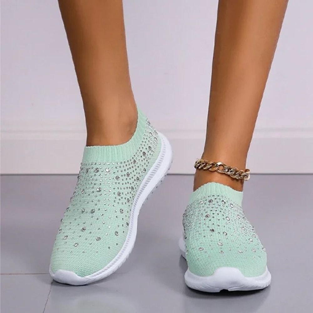 Crystal Breathable Mesh Sneakers Lightweight Soft Bottom Flats For Women 11