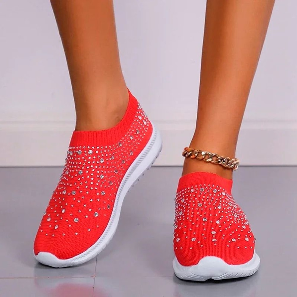 Crystal Breathable Mesh Sneakers Lightweight Soft Bottom Flats For Women 12