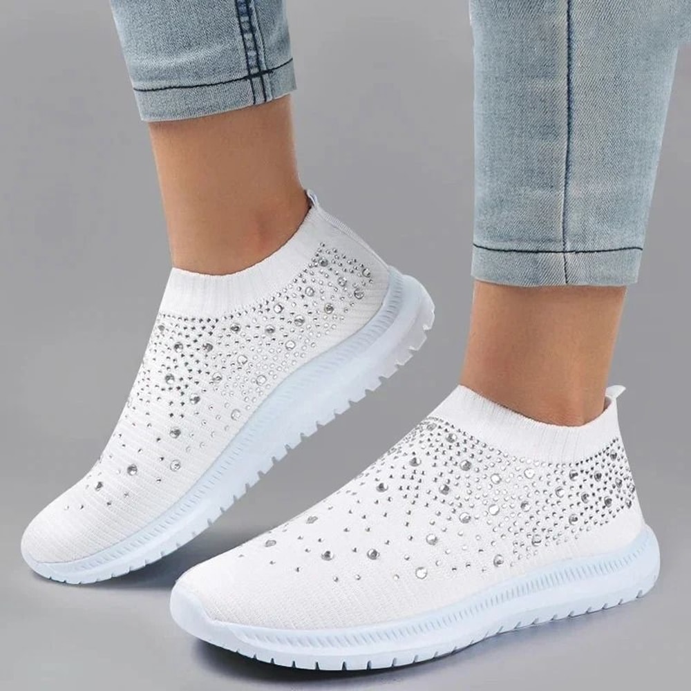 Crystal Breathable Mesh Sneakers Lightweight Soft Bottom Flats For Women 13