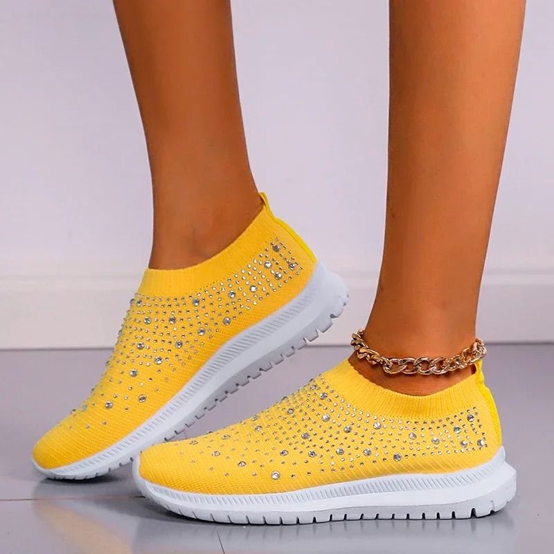 Crystal Breathable Mesh Sneakers Lightweight Soft Bottom Flats For Women 14