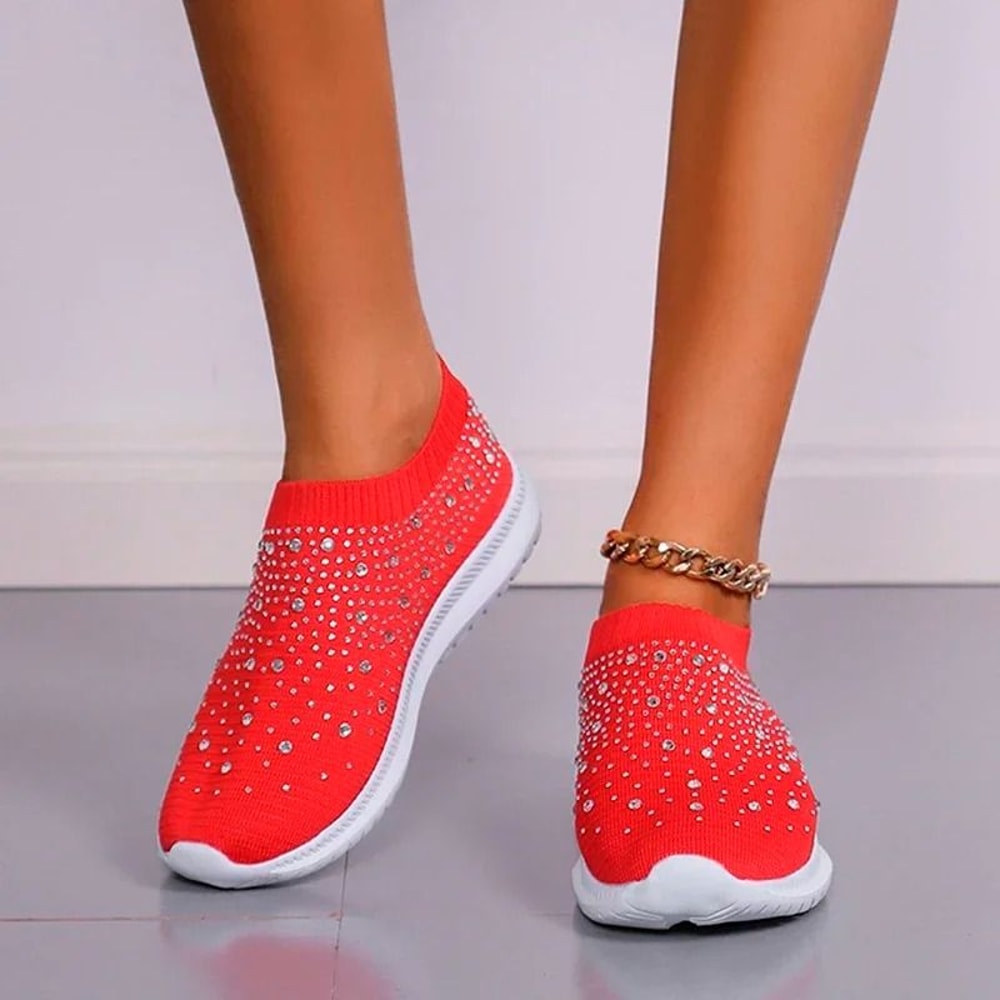 Crystal Breathable Mesh Sneakers Lightweight Soft Bottom Flats For Women 4