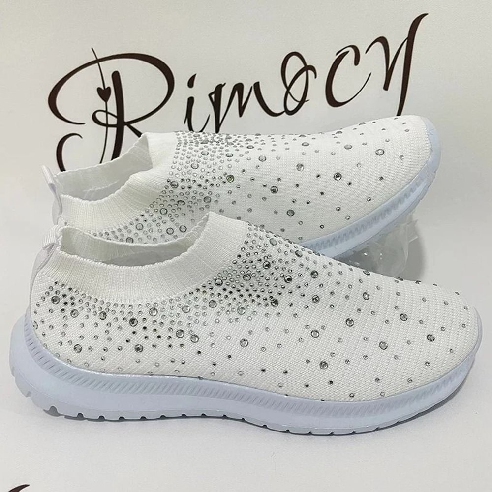 Crystal Breathable Mesh Sneakers Lightweight Soft Bottom Flats For Women 5