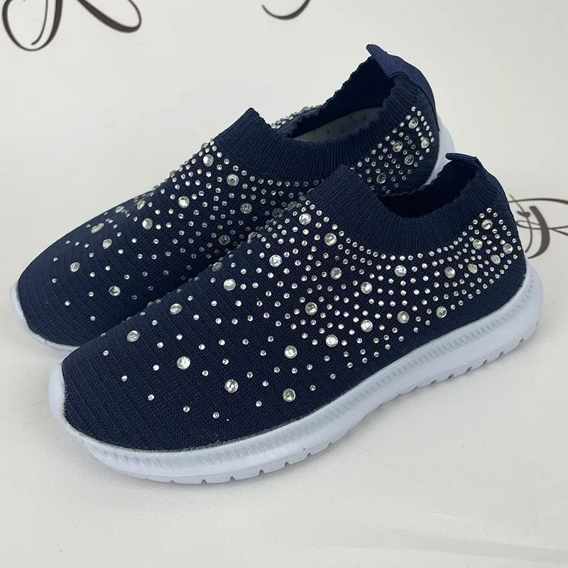Crystal Breathable Mesh Sneakers Lightweight Soft Bottom Flats For Women 8