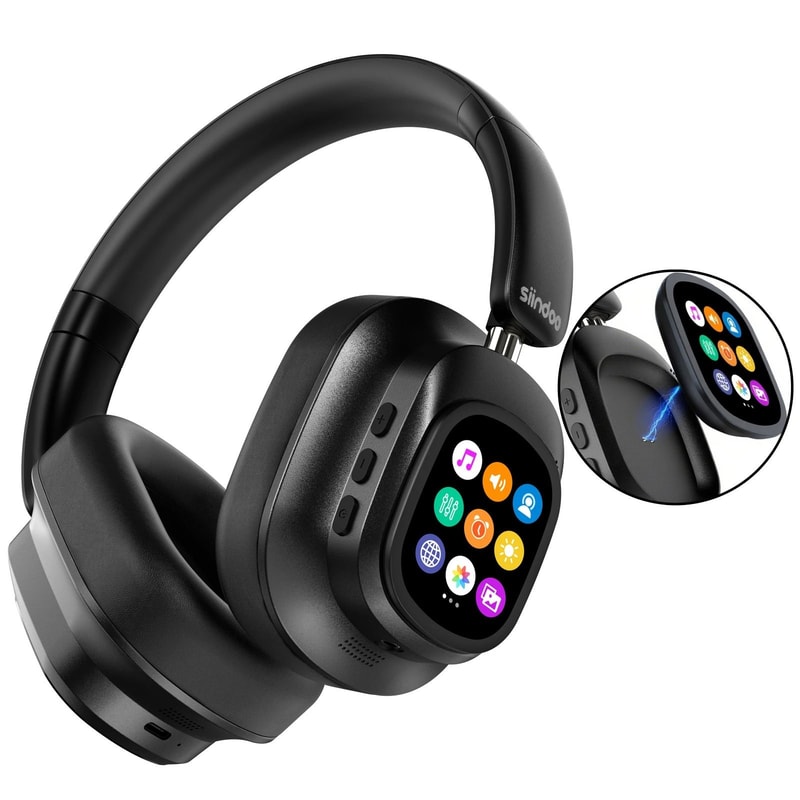 Hybrid Active Noise Cancelling Wireless Headphones Touch Control With Integrated LED Screen 0