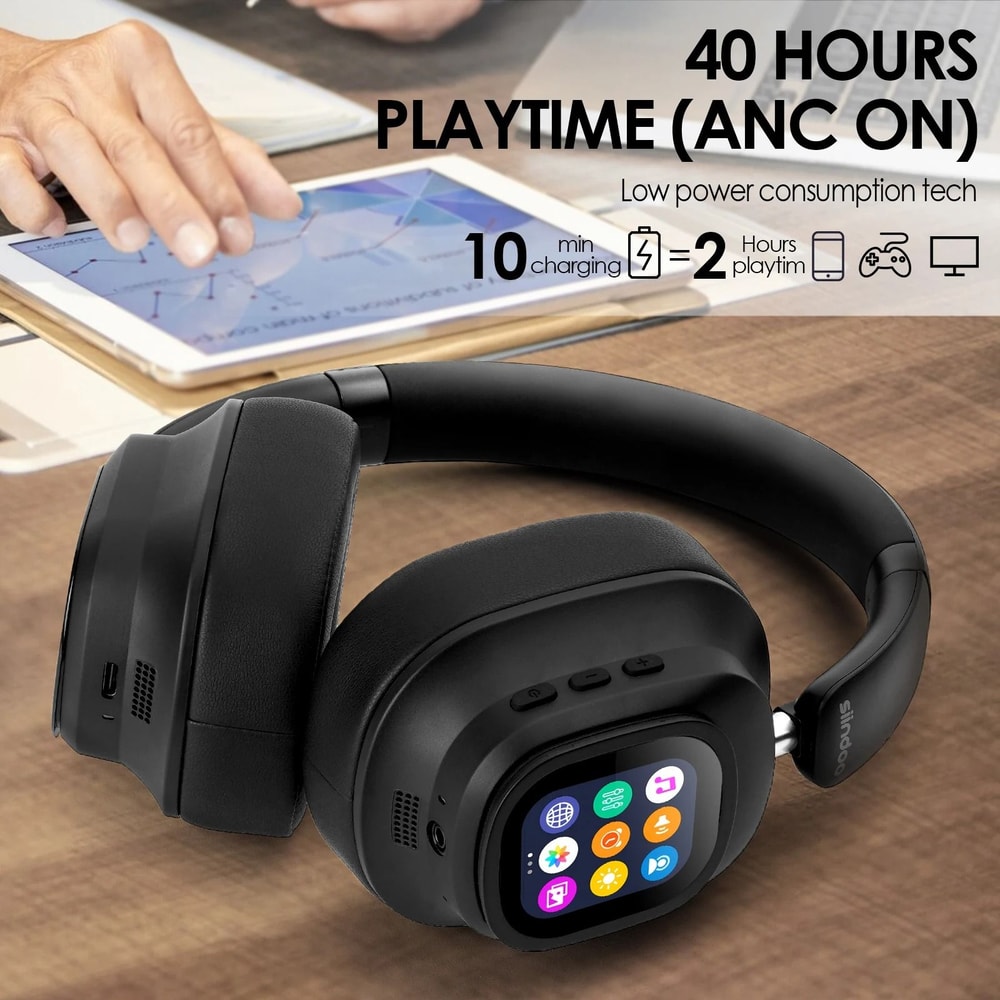 Hybrid Active Noise Cancelling Wireless Headphones Touch Control With Integrated LED Screen 3