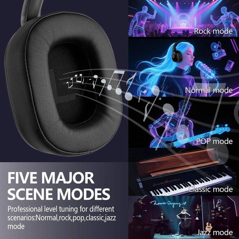 Hybrid Active Noise Cancelling Wireless Headphones Touch Control With Integrated LED Screen 4