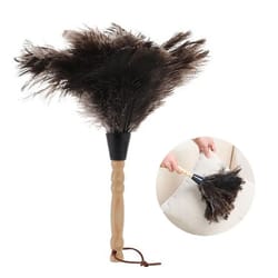 natural ostrich feather duster – soft dust removal brush with wooden handle
