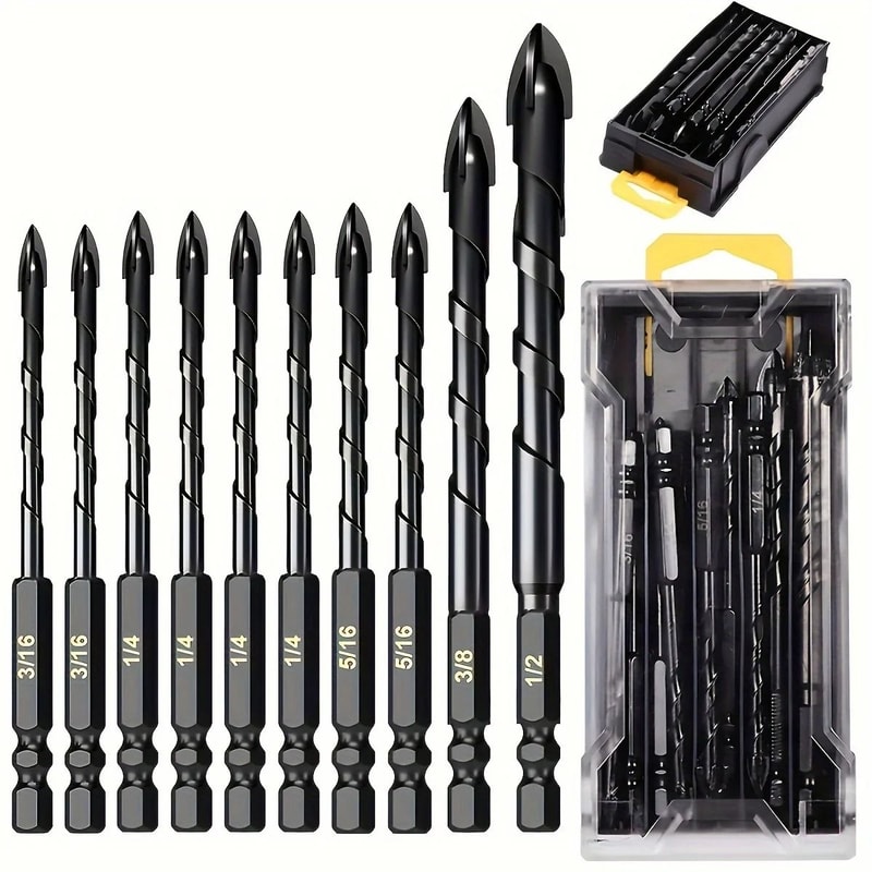10Piece Tungsten Carbide Drill Bit Set HeavyDuty Cross Head Bits For MultiMaterial Drilling 6