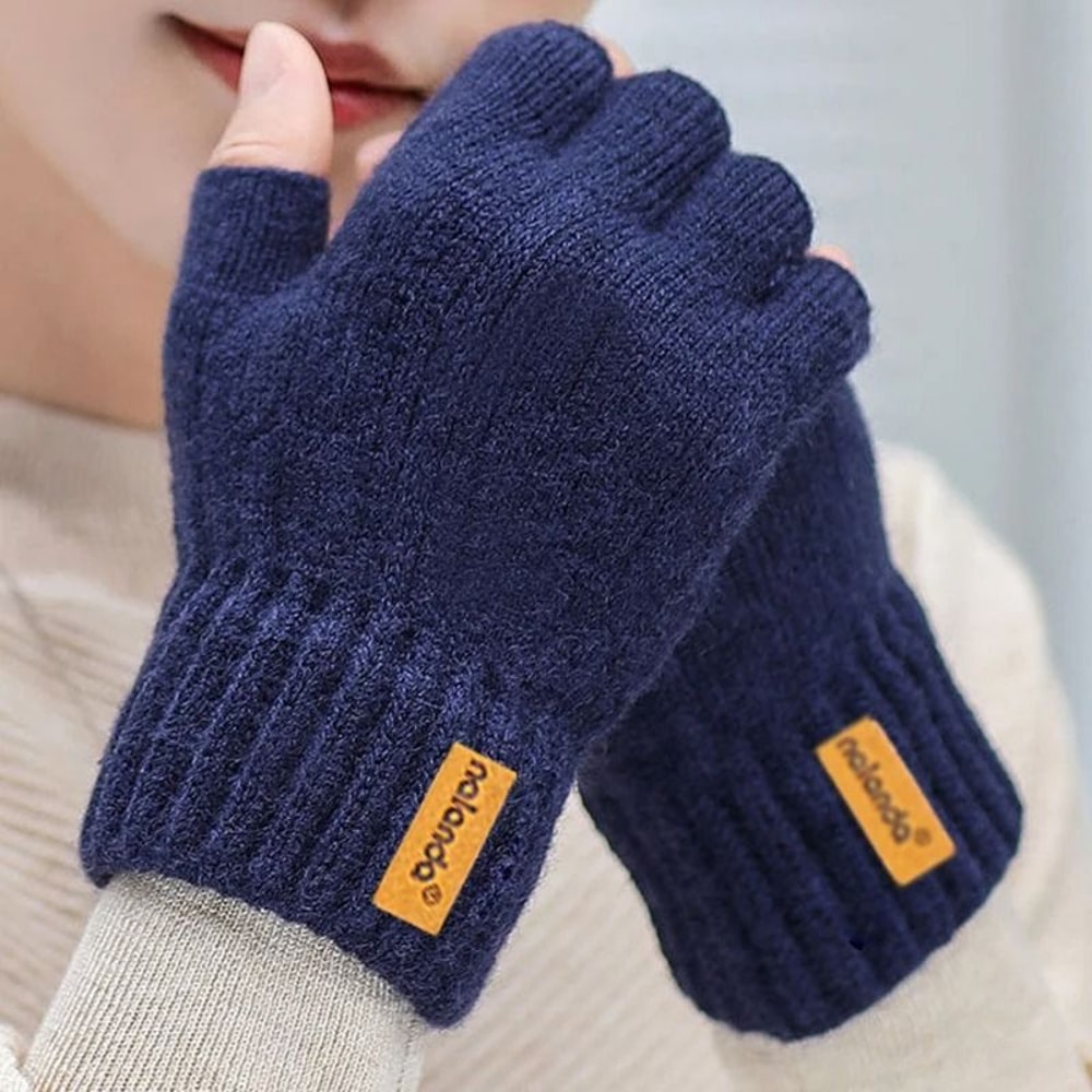 Knitted Thermal Winter Gloves Plush Lined Touchscreen Fingerless FullFinger Hybrid For Men Women 2