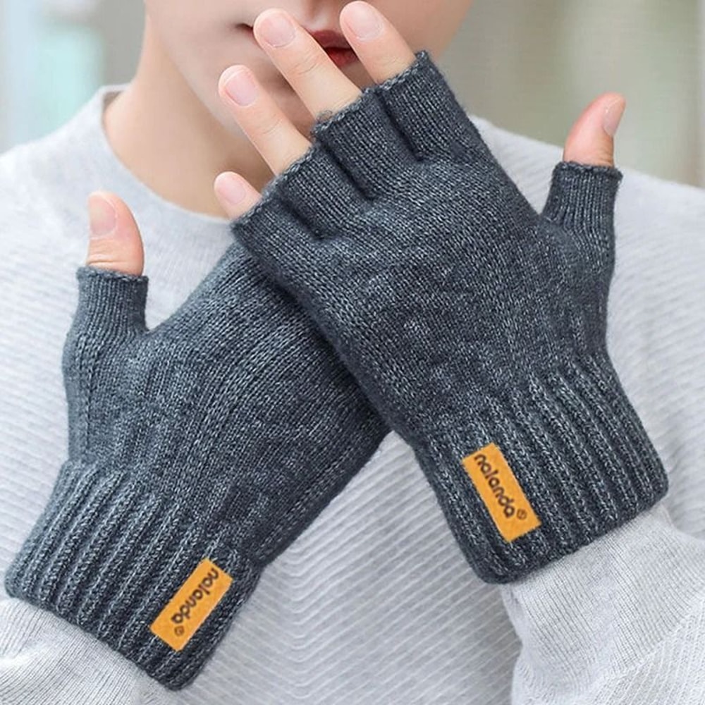 Knitted Thermal Winter Gloves Plush Lined Touchscreen Fingerless FullFinger Hybrid For Men Women 3