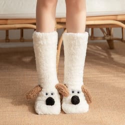cozy cartoon dog snow socks – thermal winter sleep socks & non-slip carpet slippers