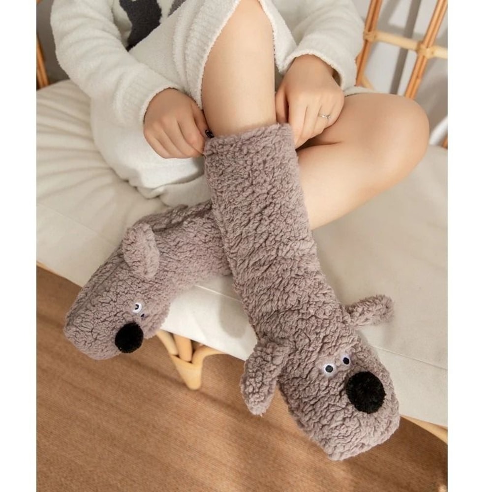 Cozy Cartoon Dog Snow Socks Thermal Winter Sleep Socks NonSlip Carpet Slippers 2