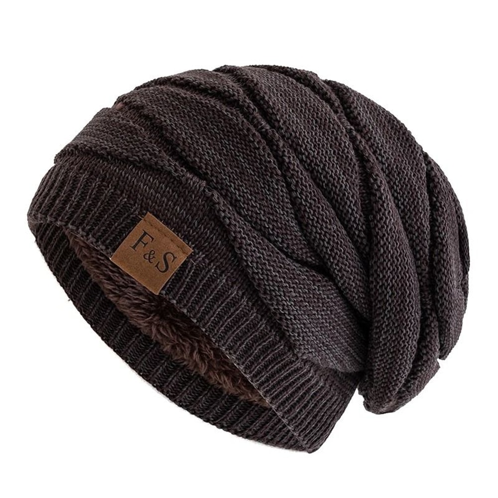 Unisex Slouchy Thermal Beanie FleeceLined Mixed Color Winter Hat With Designer Label 12