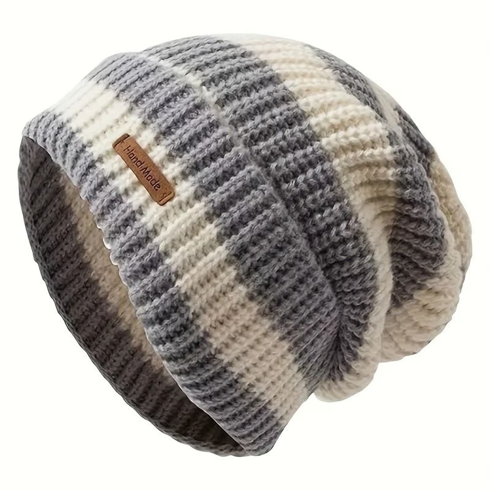 Korean Fashion Striped Knitted Hat Lightweight Windproof Beanie For Men Women 8